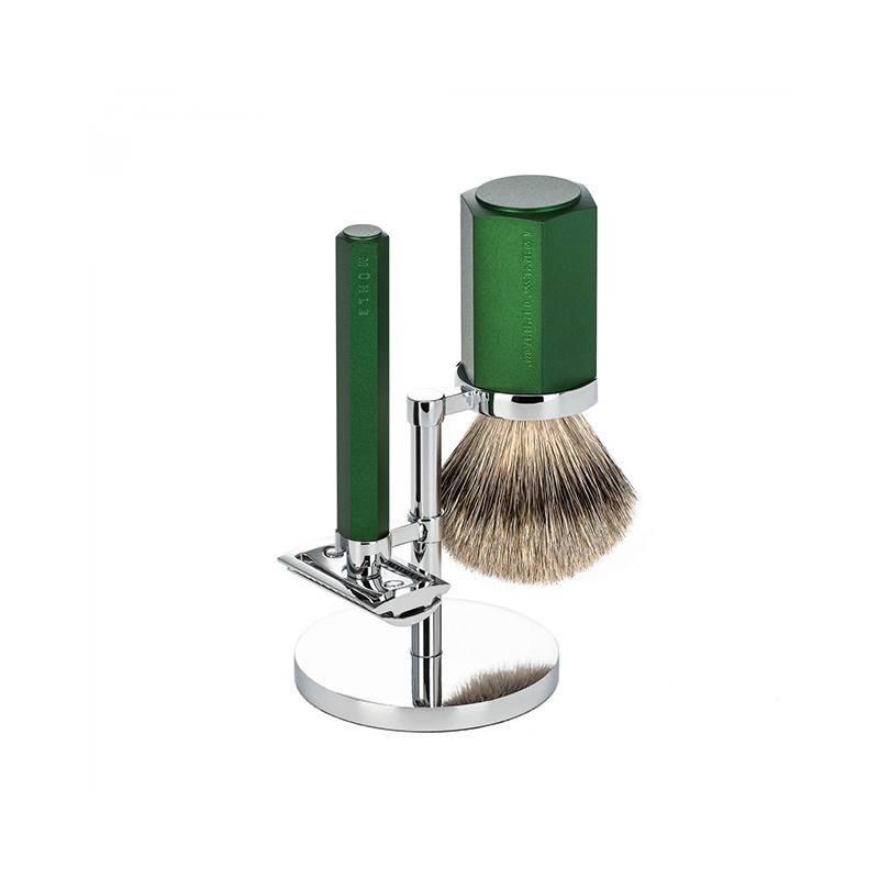 Hexagon Forest 3-Piece Shaving Set - Silvertip Badger Shaving Brush & Double Edge Safety Razor ( S091mhxg )