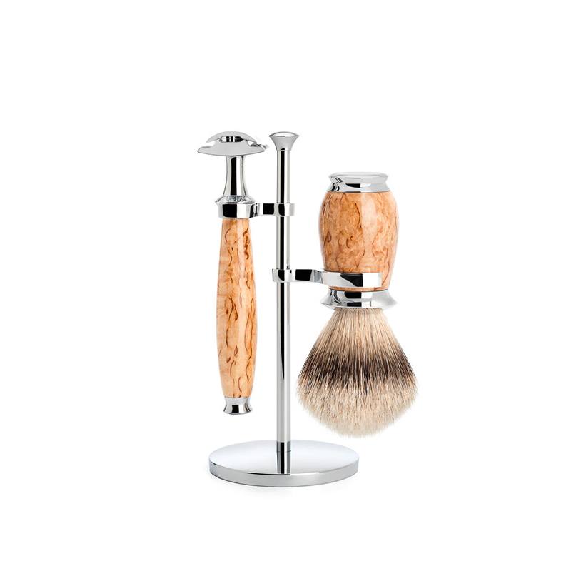 Purist Karelian Masur Birch 3-piece Shaving Set - Silvertip Badger Shaving Brush & Double Edge Safety Razor ( S091h55sr )