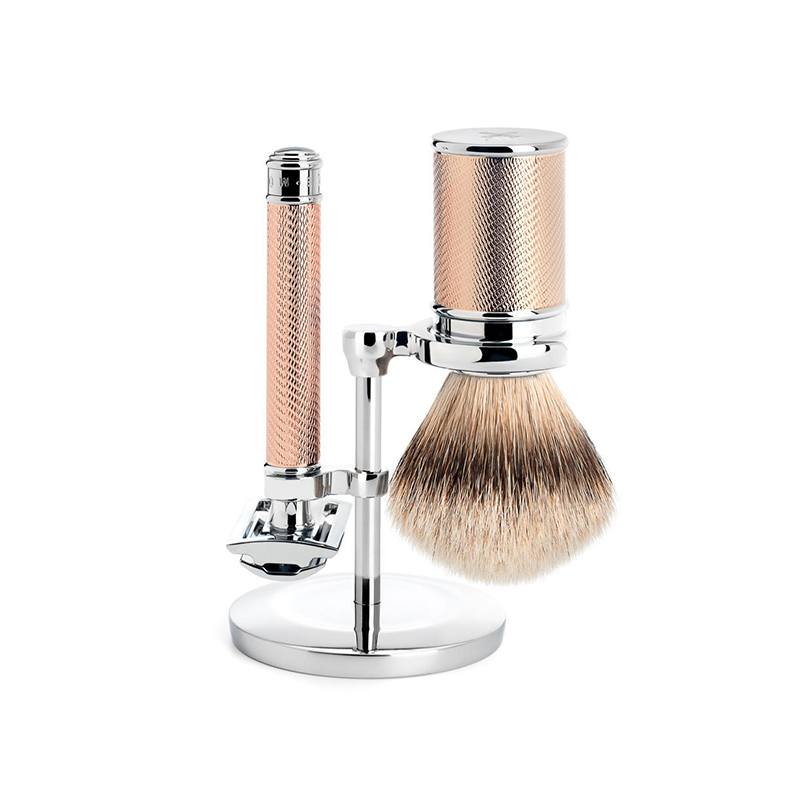 Traditional Rose Gold 3-Piece Shaving Set - Silvertip Badger Shaving Brush & Double Edge Safety Razor ( S091m89rg )