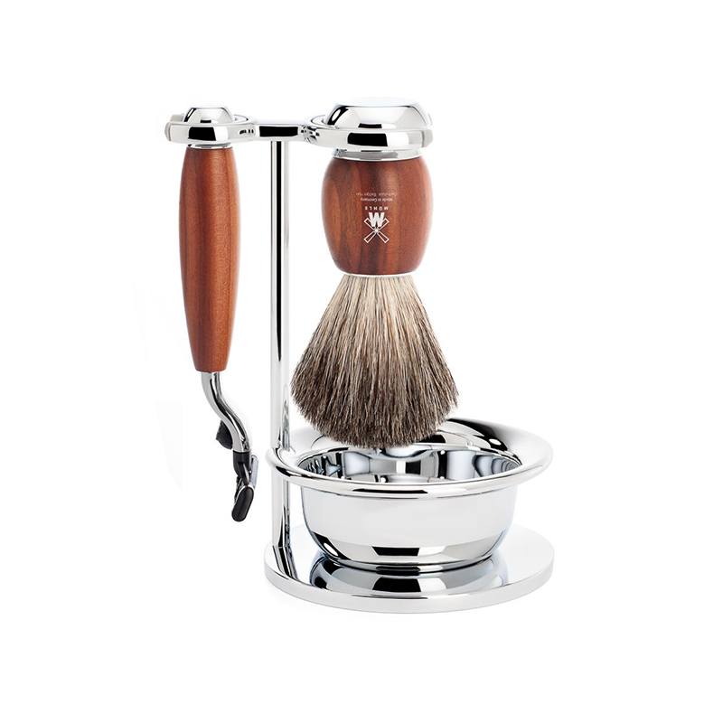 Vivo Plumwood 4-Piece Shaving Set - Pure Badger Shaving Brush & Mach3 Razor ( S81h331sm3 )